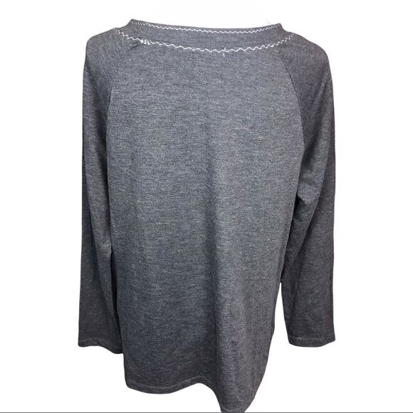 Max Studio Blouse Long Sleeve Dark Grey Kangaroo Pocket Side Slits Small - Picture 3 of 16